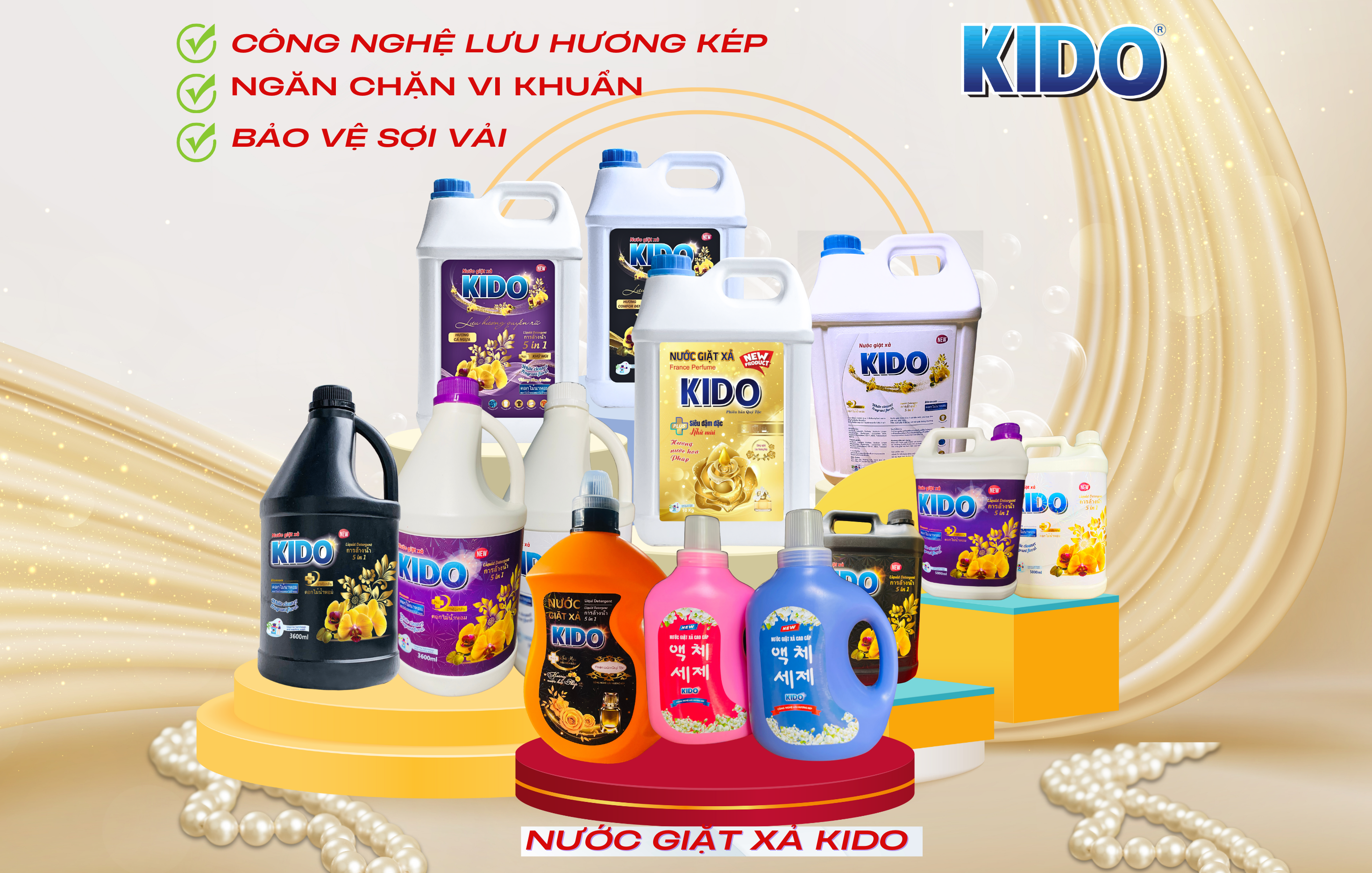 Nước giặt xả cao cấp 5in1 KIDO Hương Nước Hoa Pháp 5 Lít siêu đậm đặc