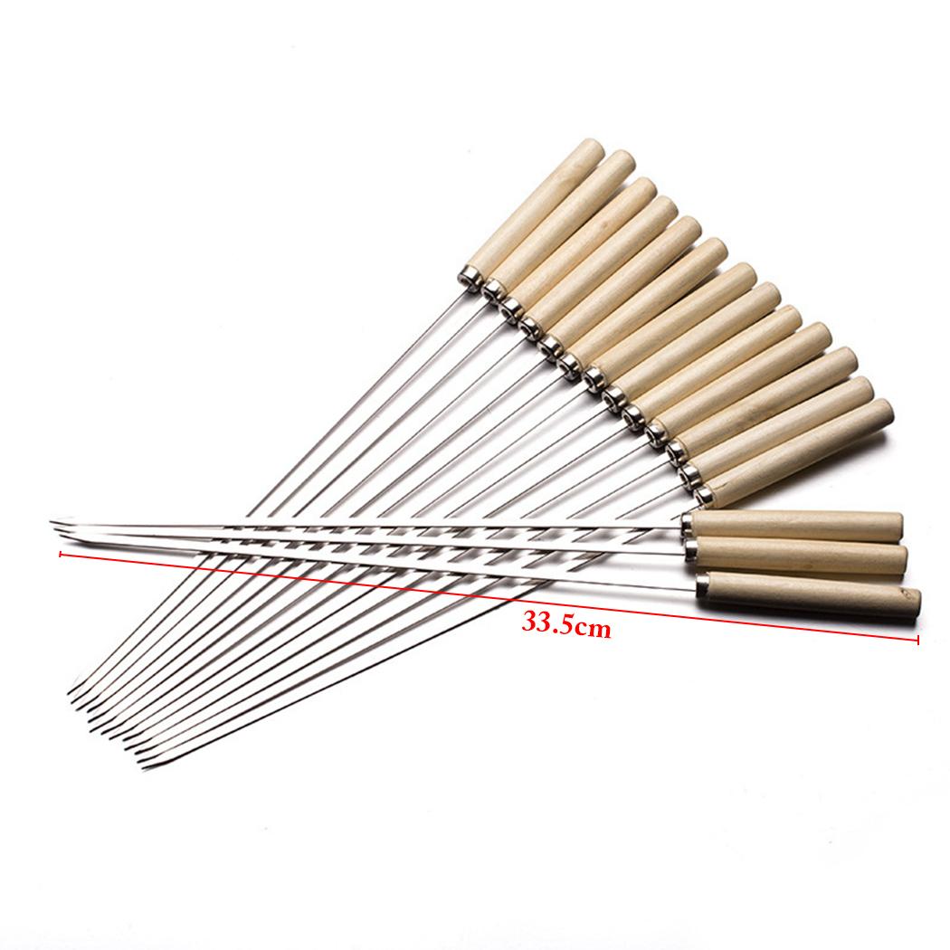 20 Cái/bộ Thịt Nướng Xiên Bằng Gỗ Tay Cầm Thép Không Gỉ Kabob Xiên Nướng BBQ Dính Ngoài Trời Cắm Trại BBQ Dụng Cụ Phụ Kiện