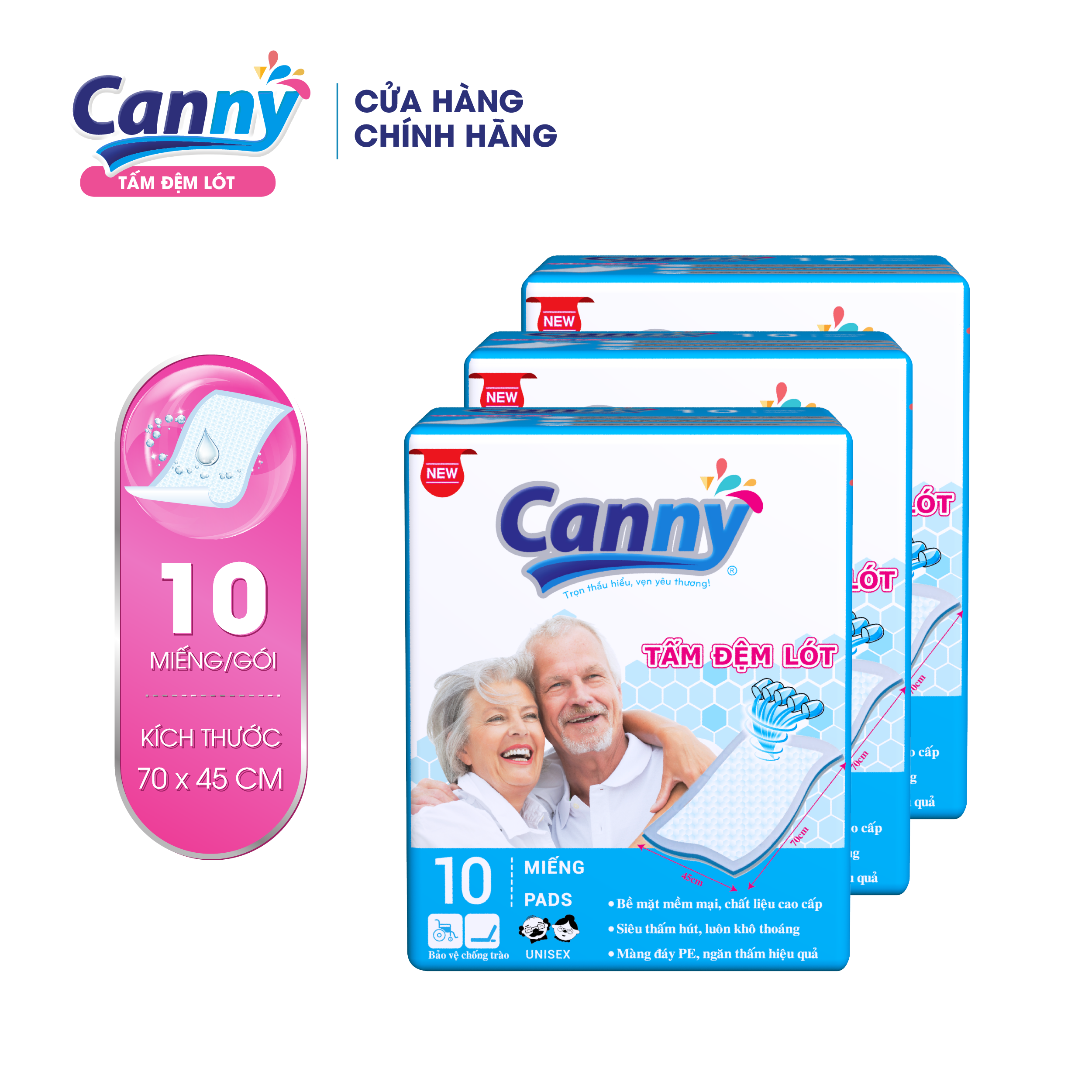 Combo 3 Tấm Đệm Lót Người Lớn Canny 45x70cm (10 miếng)