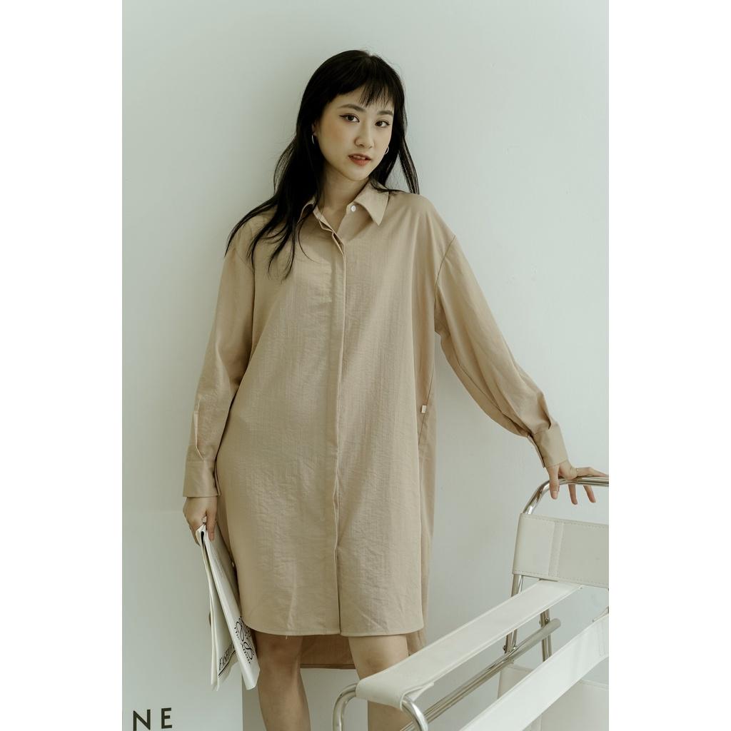 Váy sơ mi Méo shop Dure dáng dài dài tay bo eo phong cách công sở