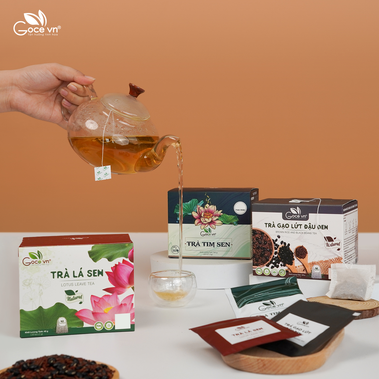 Combo An thần, Ngủ ngon (1 hộp Trà lá sen túi lọc 40g, 1 hộp Trà tim sen túi lọc 100g, 1 hộp Trà gạo lứt đậu đen túi lọc 140g)