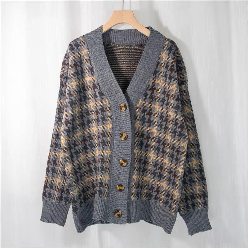 MS783 Áo khoác cardigan len hoạ tiết viền màu cổ tim