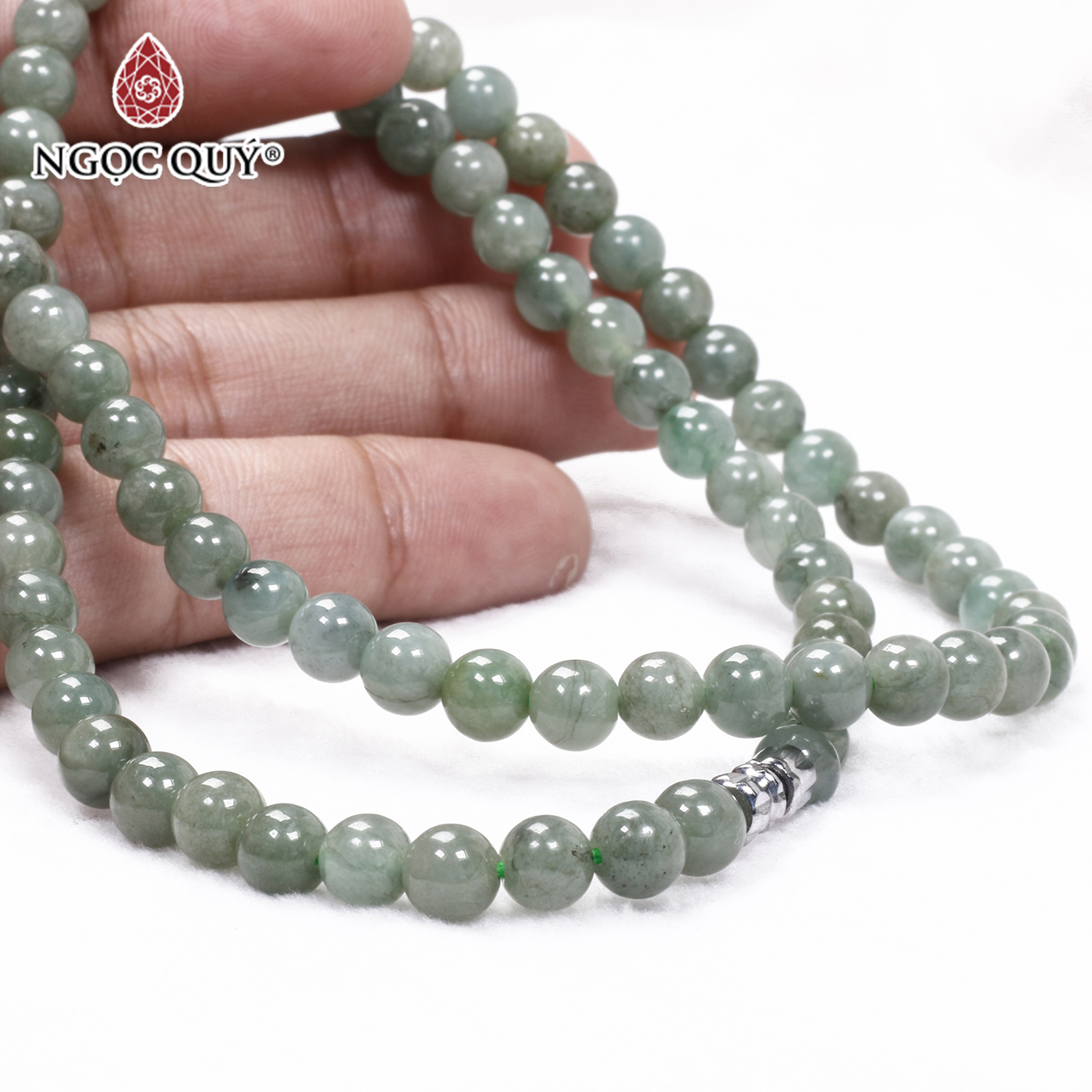 Chuỗi cổ tràng hạt cẩm thạch nước ngọc hạt 6mm mệnh hỏa, mộc - Ngọc Quý Gemstones
