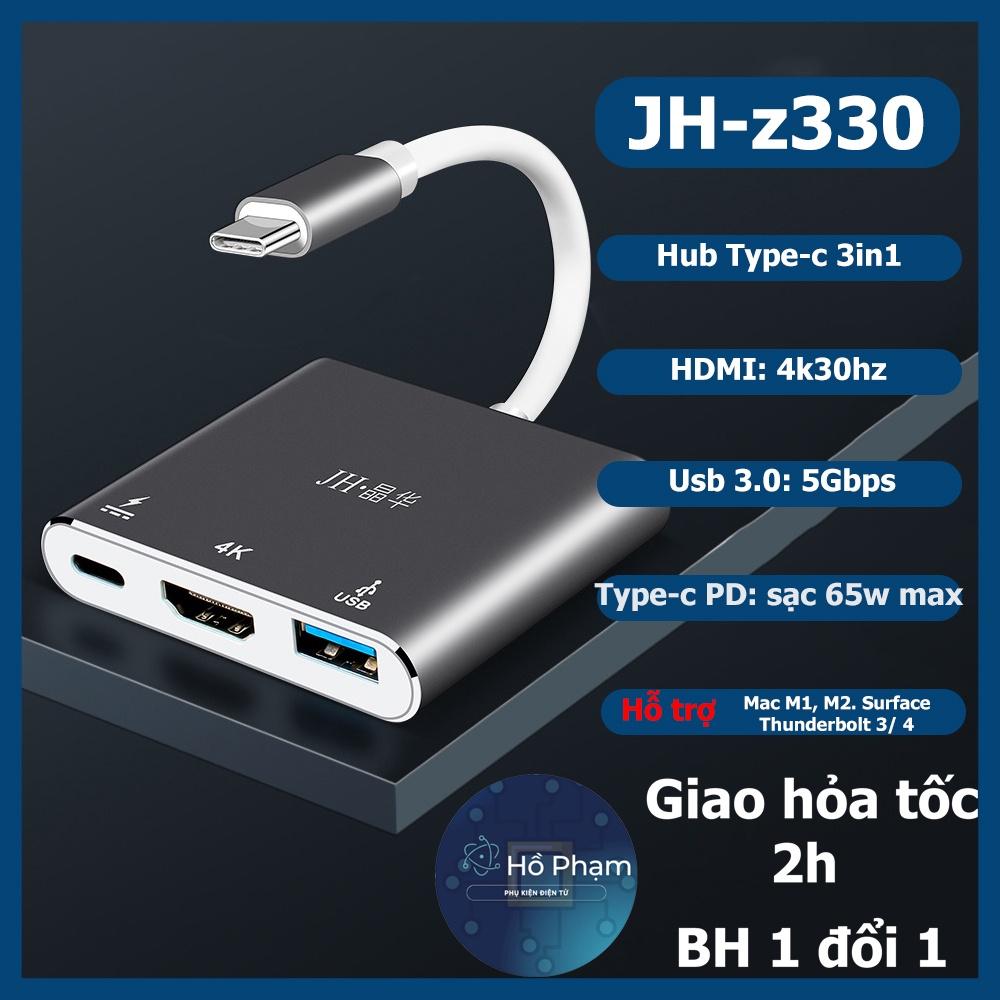 Hub usb type-c ra 3 cổng HDMI, usb 3.0, sạc PD 65w cho laptop, mac, surface hỗ trợ M1, M2 - JH Z330 - Hồ Phạm