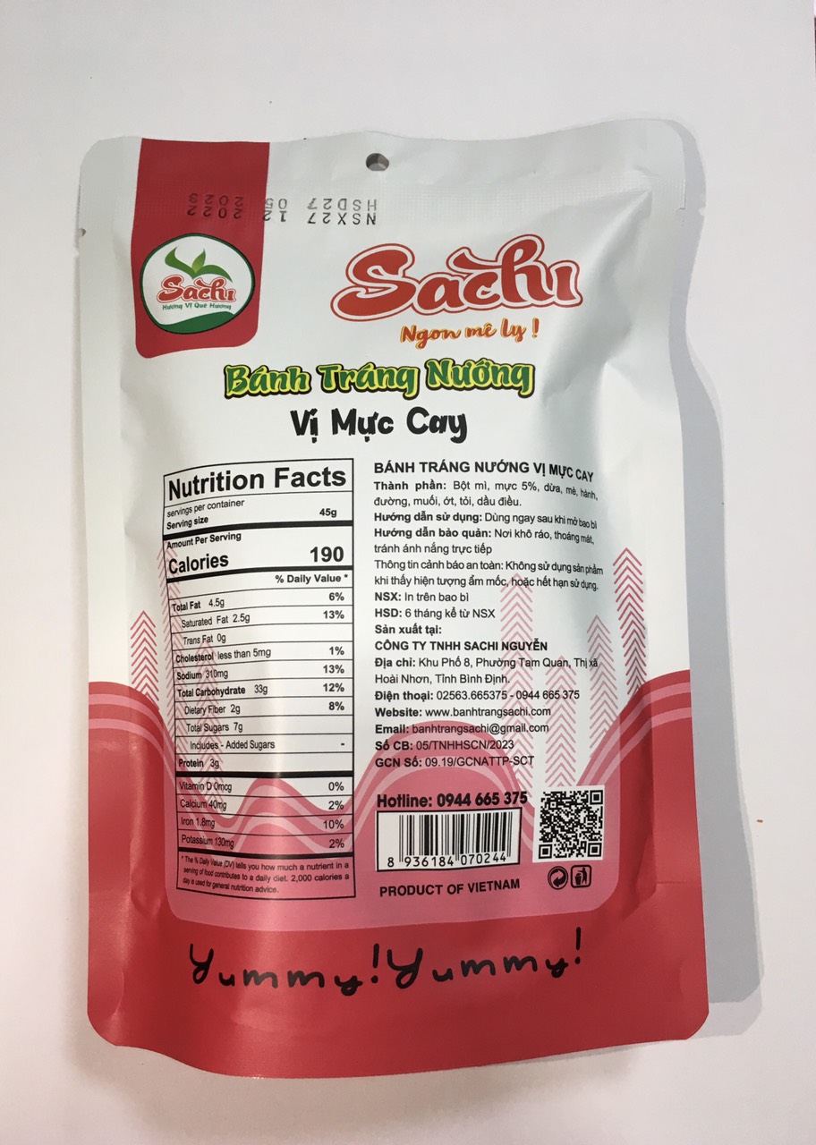 Bánh Tráng Nướng Tẩm Vị Mực Cay Sachi 45gram