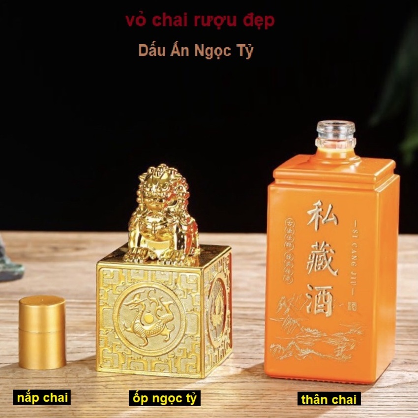 Chai Đựng Rượu 500ML mẫu ngọc tỷ ấn ký – kèm hộp giấy và túi đựng quà – 3 màu lựa chọn - Chai Thủy Tinh Đựng Rượu – Vỏ Chai Rượu Đẹp