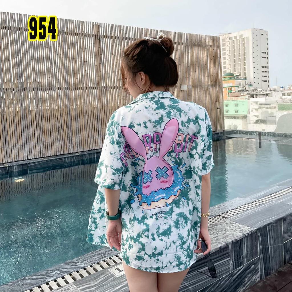 Áo sơ mi nam nữ loang xah in RABBIT DONUT cực hot