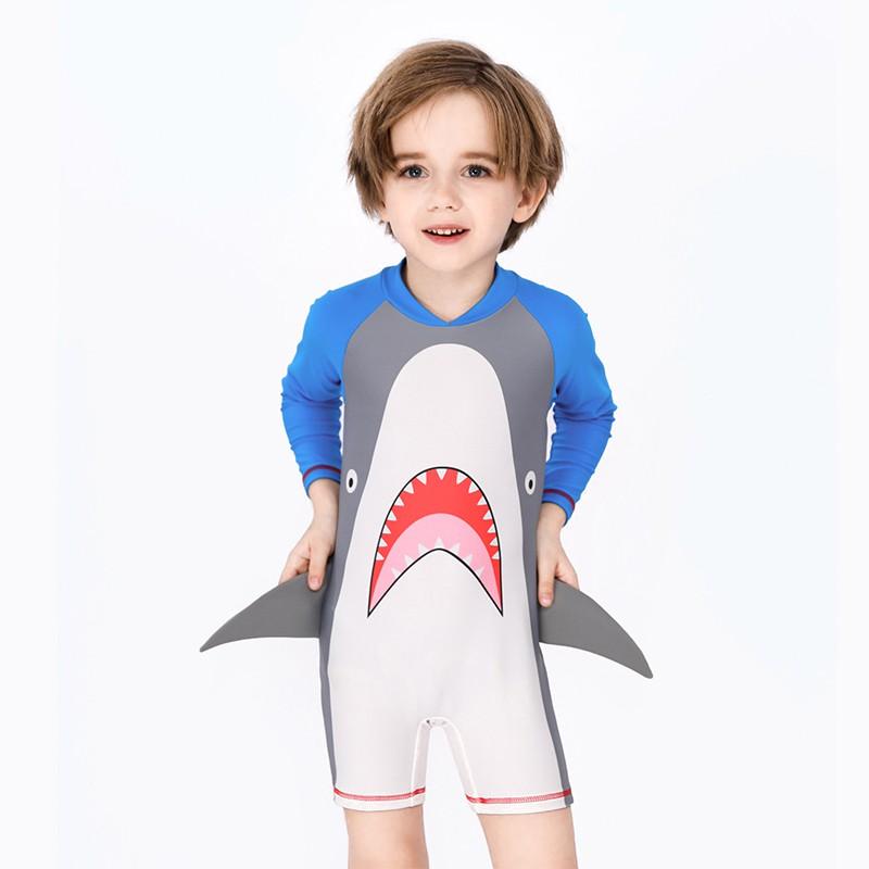 Set đồ bơi hình cá mập hàng tiêu chuẩn xuất Châu Âu kèm mũ cho bé từ 12-28kg