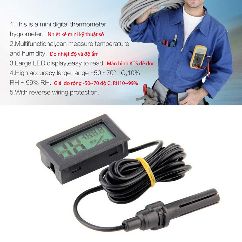 Nhiệt kế đo nhiệt độ kiêm độ ẩm đa năng FY12 với đầu cảm biến rời
