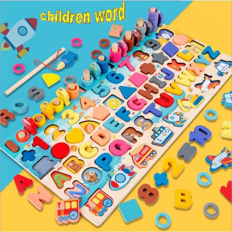 Bộ đồ chơi bằng gỗ 5in 1 kèm đàn ,6in 1 tiếng anh ,6in 1 tiếng việt,7in 1 Bảng học chữ ,số đếm, câu cá giải trí cho bé