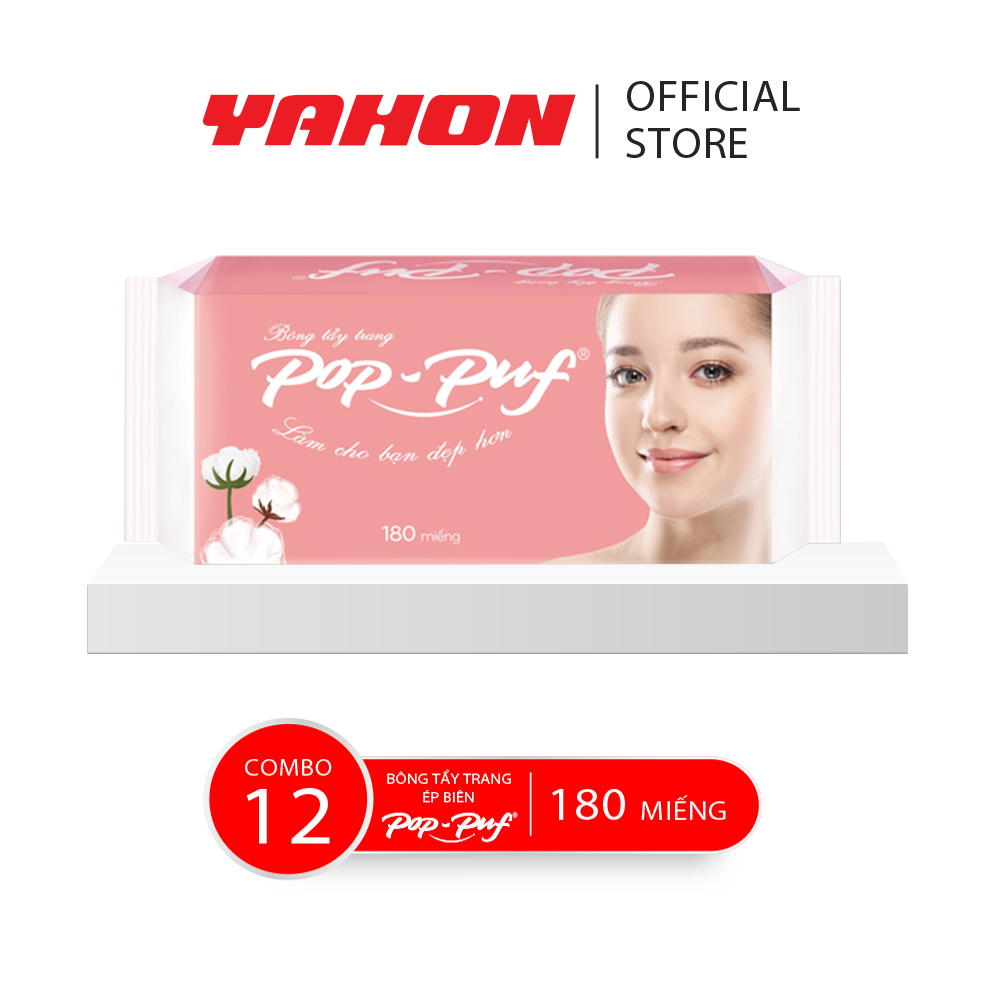 Combo 12 Bao Bông Tẩy Trang Ép Biên POP-PUF, 180 Miếng/Bao