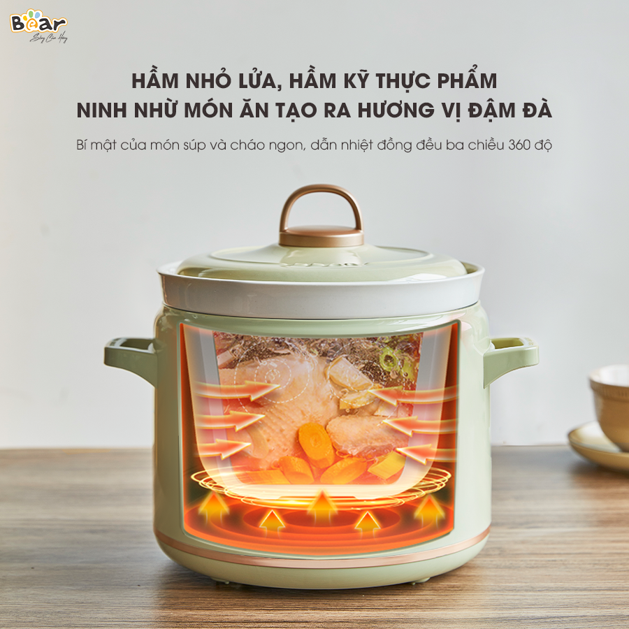 Nồi nấu chậm BEAR 2L Đa Năng Nấu Cháo Hầm Giữ Ấm Giữ Trọn Chất Dinh Dưỡng Bản Tiếng Việt SB-NNC20 - HÀNG CHÍNH HÃNG