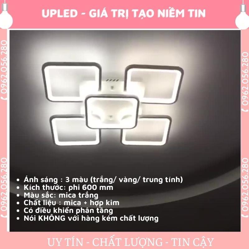 Đèn ốp trần cao cấp ô vuông 5 cánh tặng kèm điều khiển từ xa, đèn trang trí phòng khách mica bảo hành đổi mới - Upled