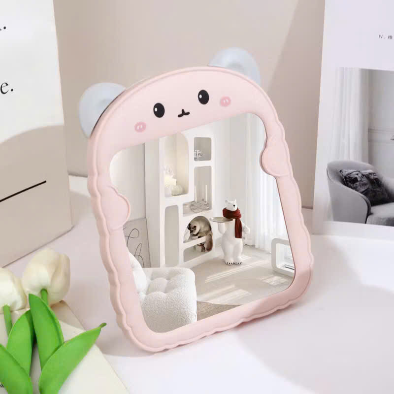 Gương để bàn makeup tai mèo dễ thương, gương vuông decor có thể gập lại tiện lợi