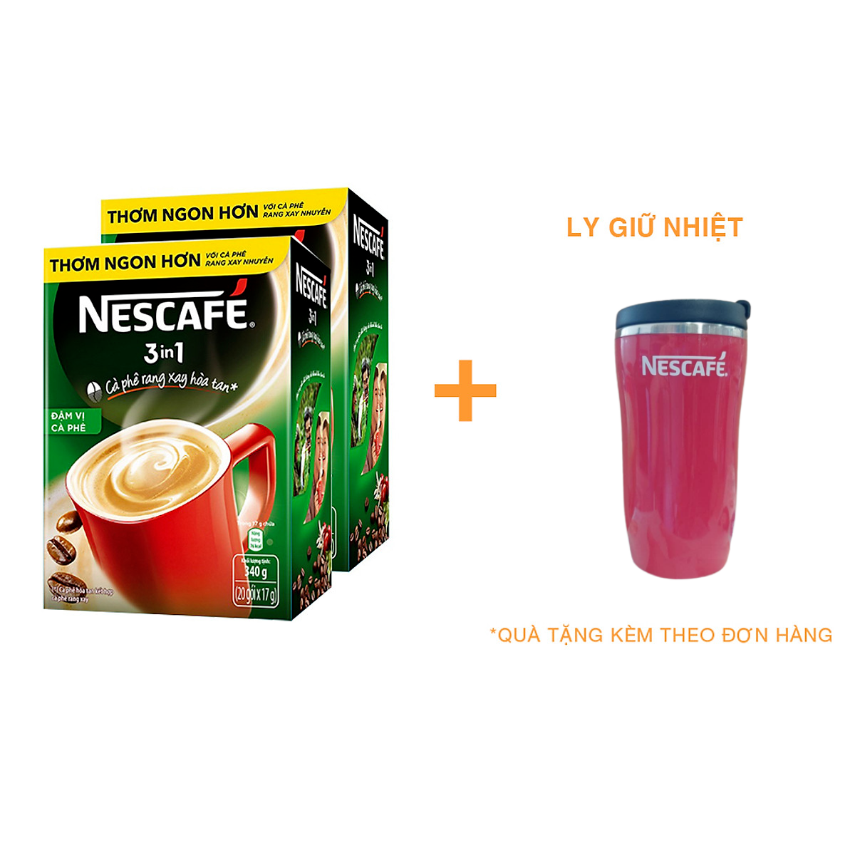 Combo 2 Hộp Cà Phê Rang xay Hòa Tan Nescafé 3In1 Vị Rang Đậm (Hộp 20 Gói x 17g) - [Tặng 1 Ly Giữ Nhiệt]