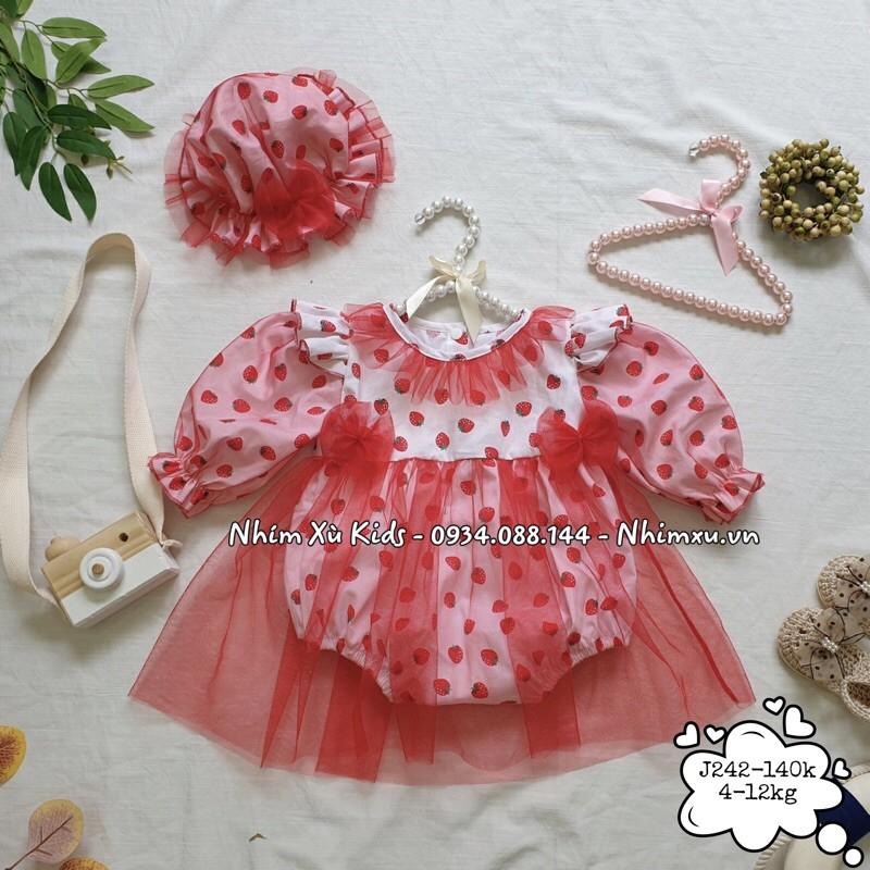 Body váy dâu đỏ kèm nón cho bé gái 4 - 12kg