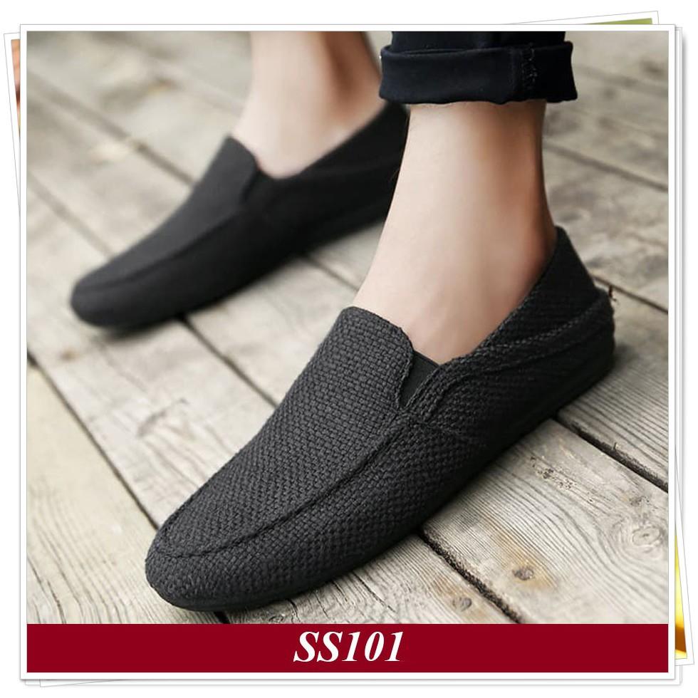 Giày lười nam Giày Nam Shop giày nam Giày đẹp Giày Vải Full Black SS101