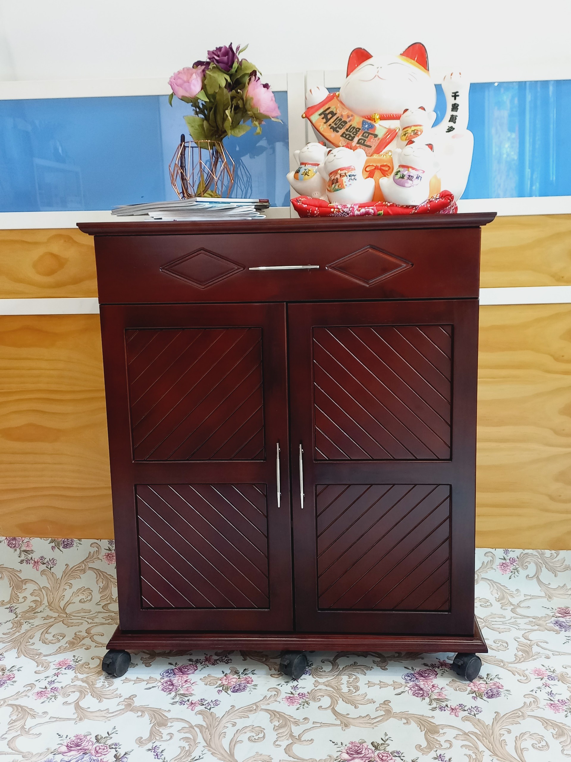 Tủ Giày Gỗ Ngang 81.5cm 2 Cánh Có Hộc Nhiều Màu, Tủ Trang Trí Gỗ Thông New Zealand - Hàng VN Xuất Khẩu