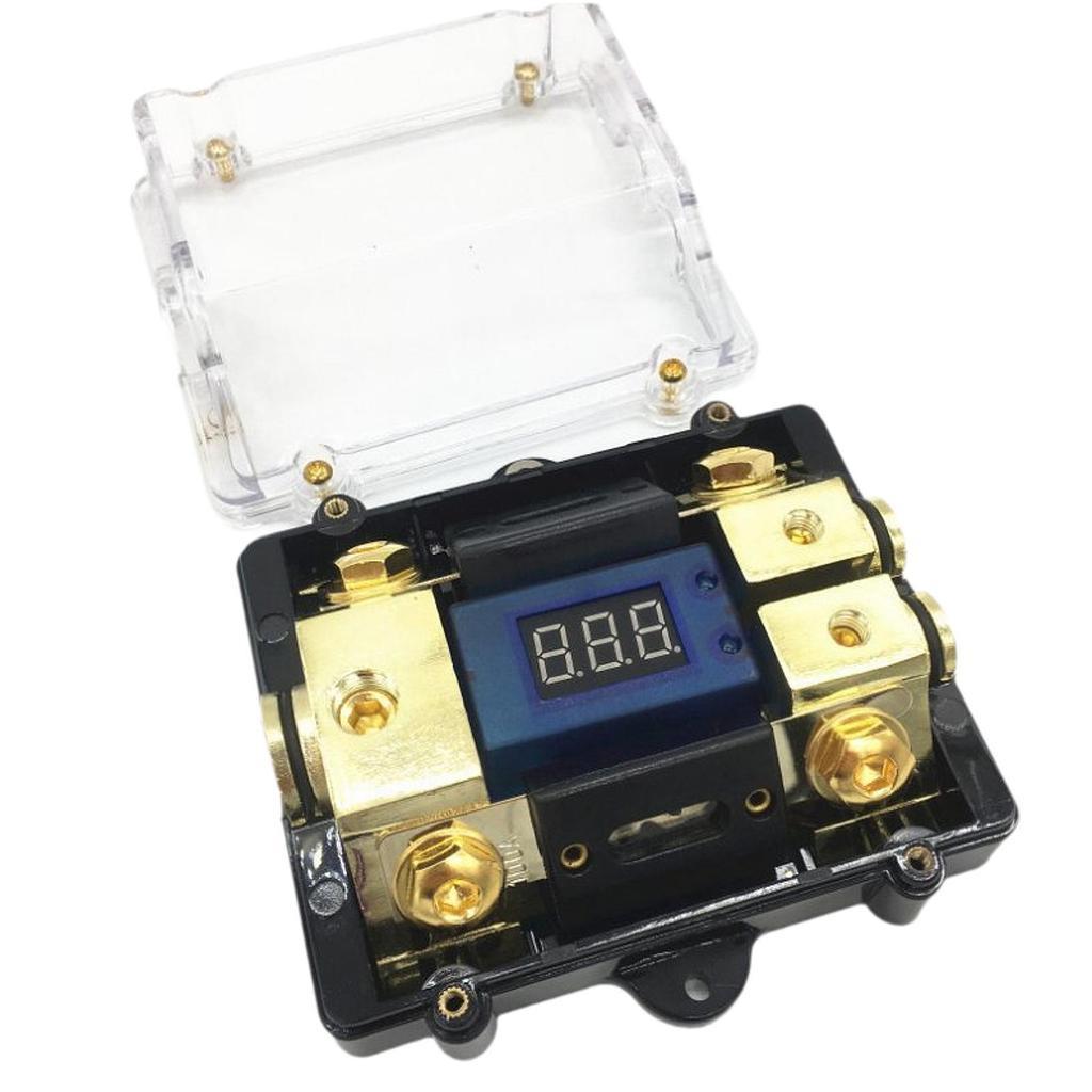 Cầu chì ANL 100A chia nguồn ô tô 1 ra 2  tự ngắt có bảng hiển thị điện áp Led mạ vàng 24K cao cấp