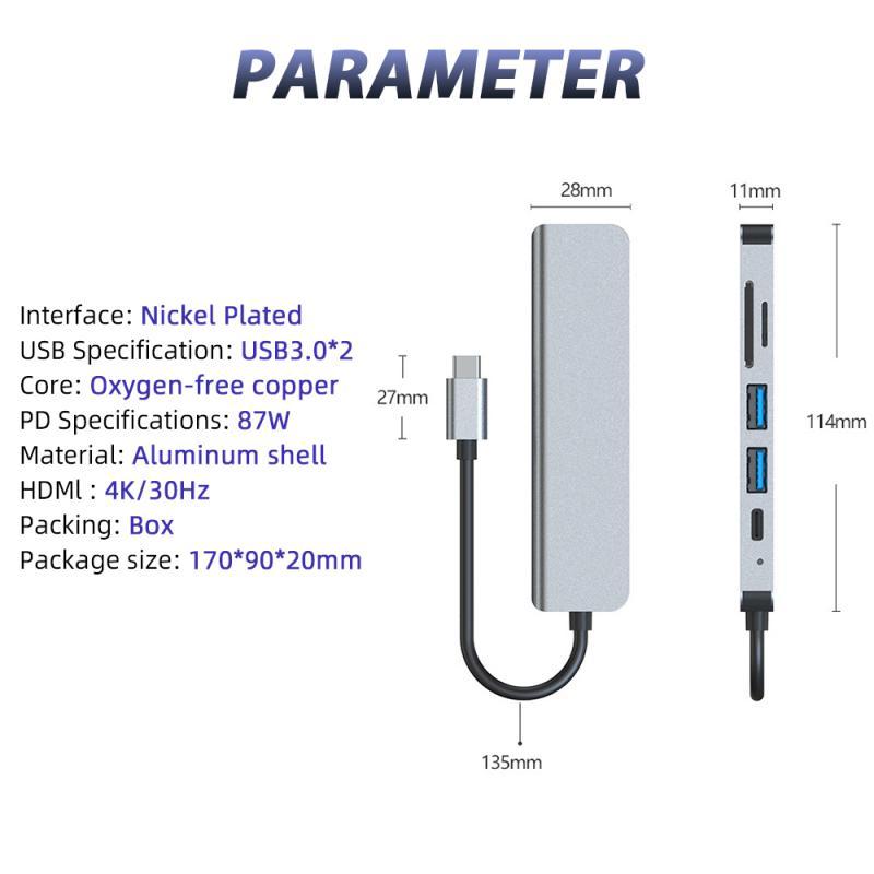 Hub USB C 6 Trong 1 FONKEN Mỏng Truyền Dữ Liệu Cực Nhanh Cho Laptop táo Pro/Máy Tính Bàn