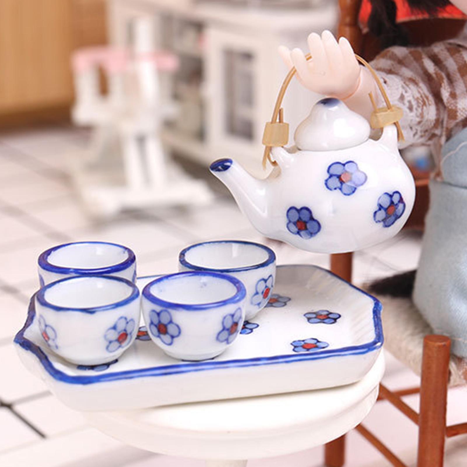 1/12 Dollhouse Miniature Tea Set Accessories for Kitchen Decor White