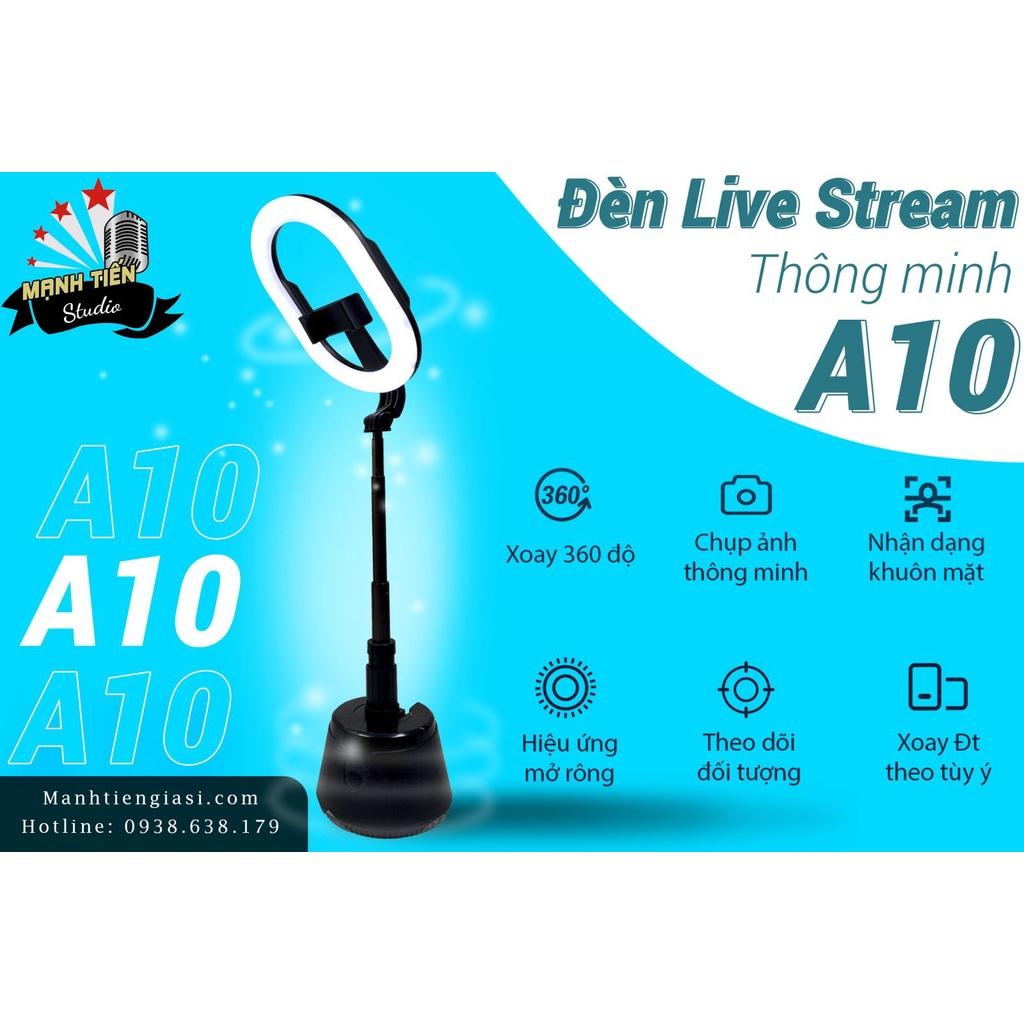 Đèn livestream A10 5 in 1 tích hợp Giá đỡ điện thoại có 3 chế độ sáng nhận dạng khuân mặt xoay tự động