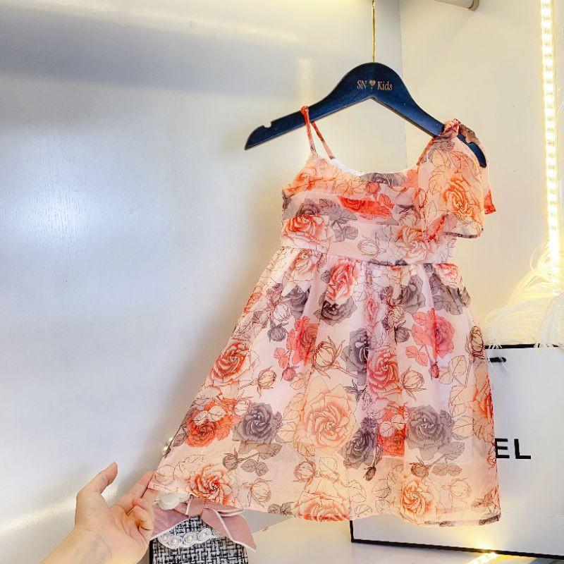 Váy hoa hồng maxi cho bé gái