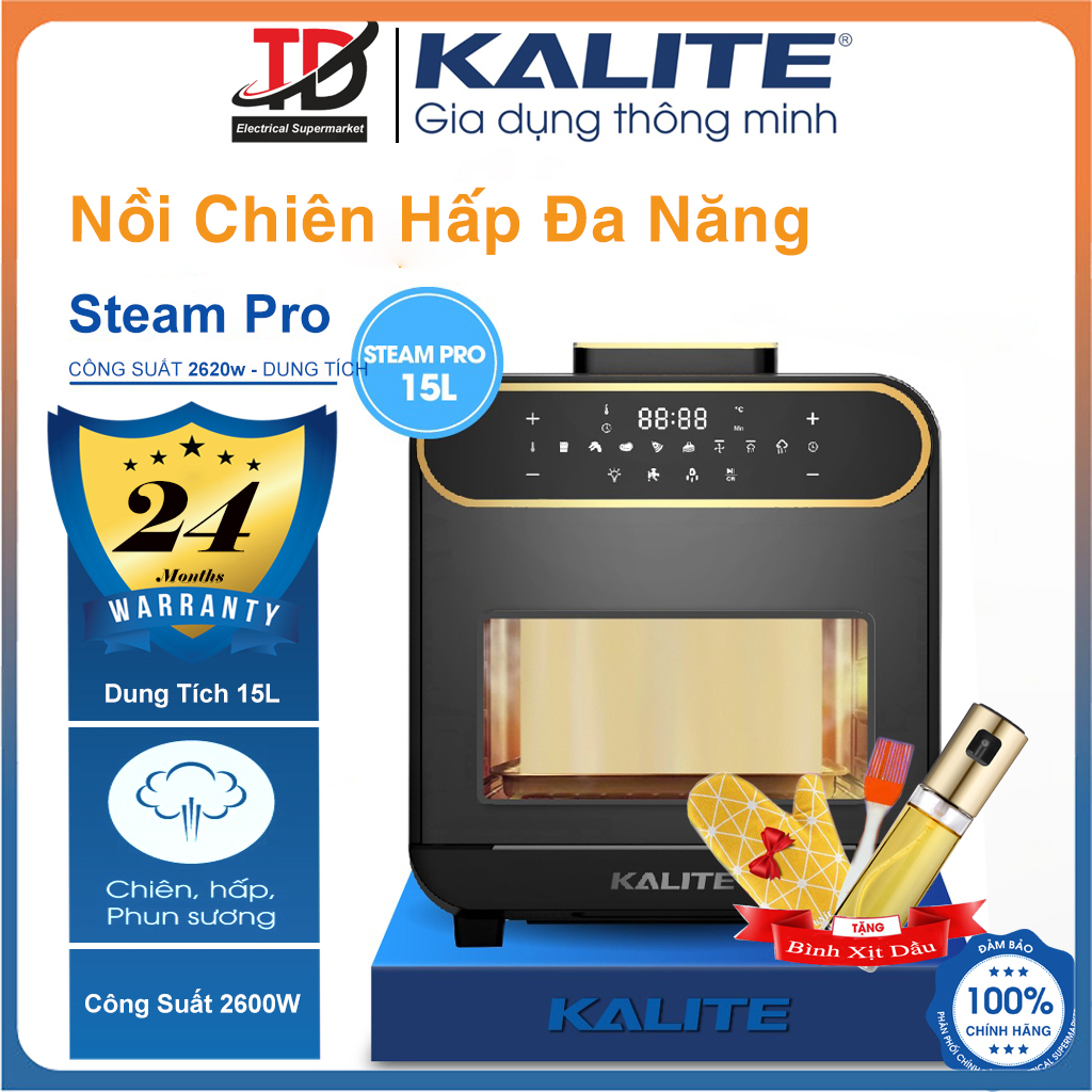 Nồi Chiên Hấp Kalite Steam Pro, 15Lit - 2620W, Hấp Chiên 2in1, Hàng Chính Hãng