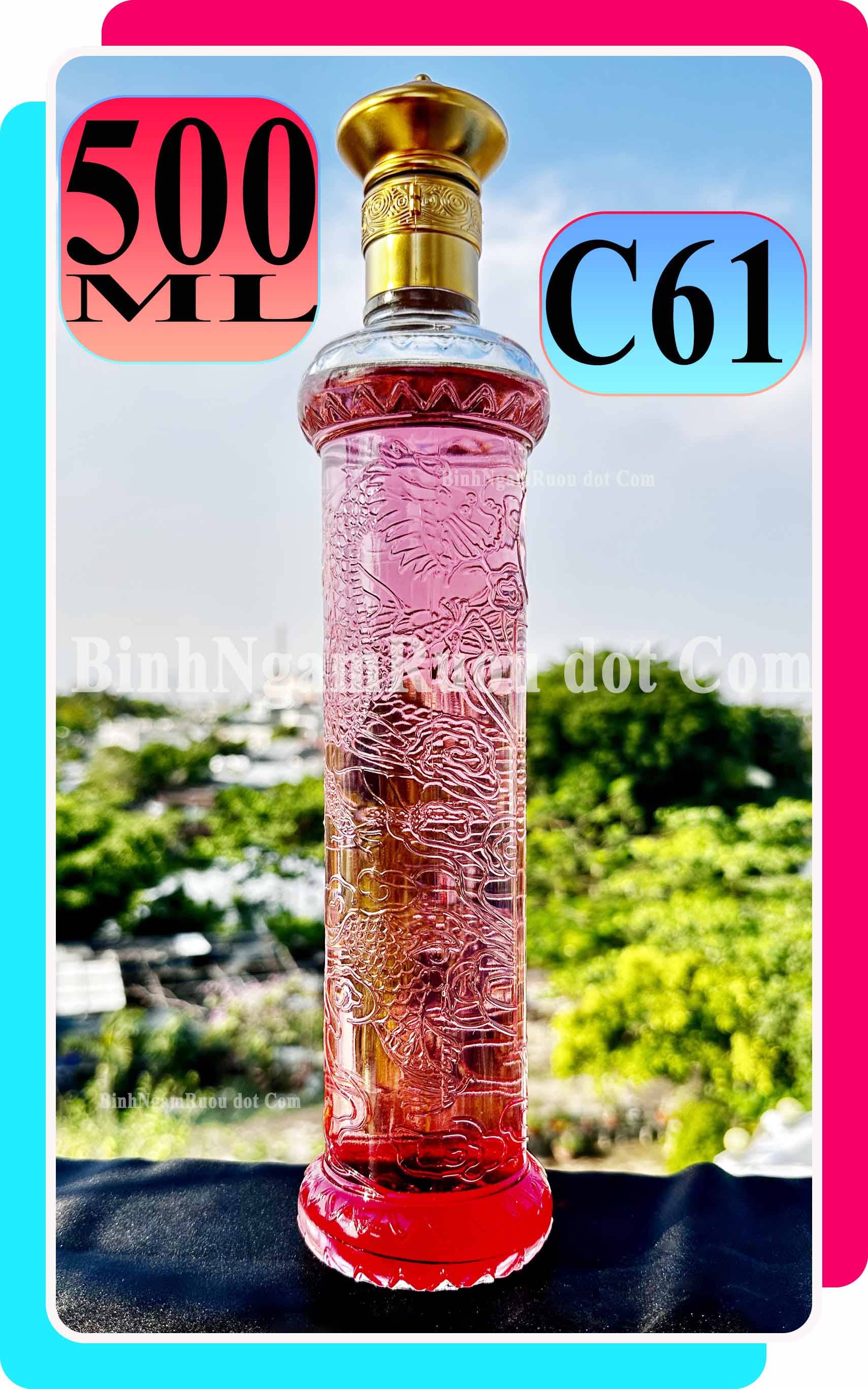 C61 Chai Đựng Rượu Thủy Tinh Họa Tiết Rồng Sang Trọng - Cao Cấp 500ml - Đẹp Cao Cấp - Nắp Kín Thủy Tinh Trong - Tặng Biếu Sang Trọng
