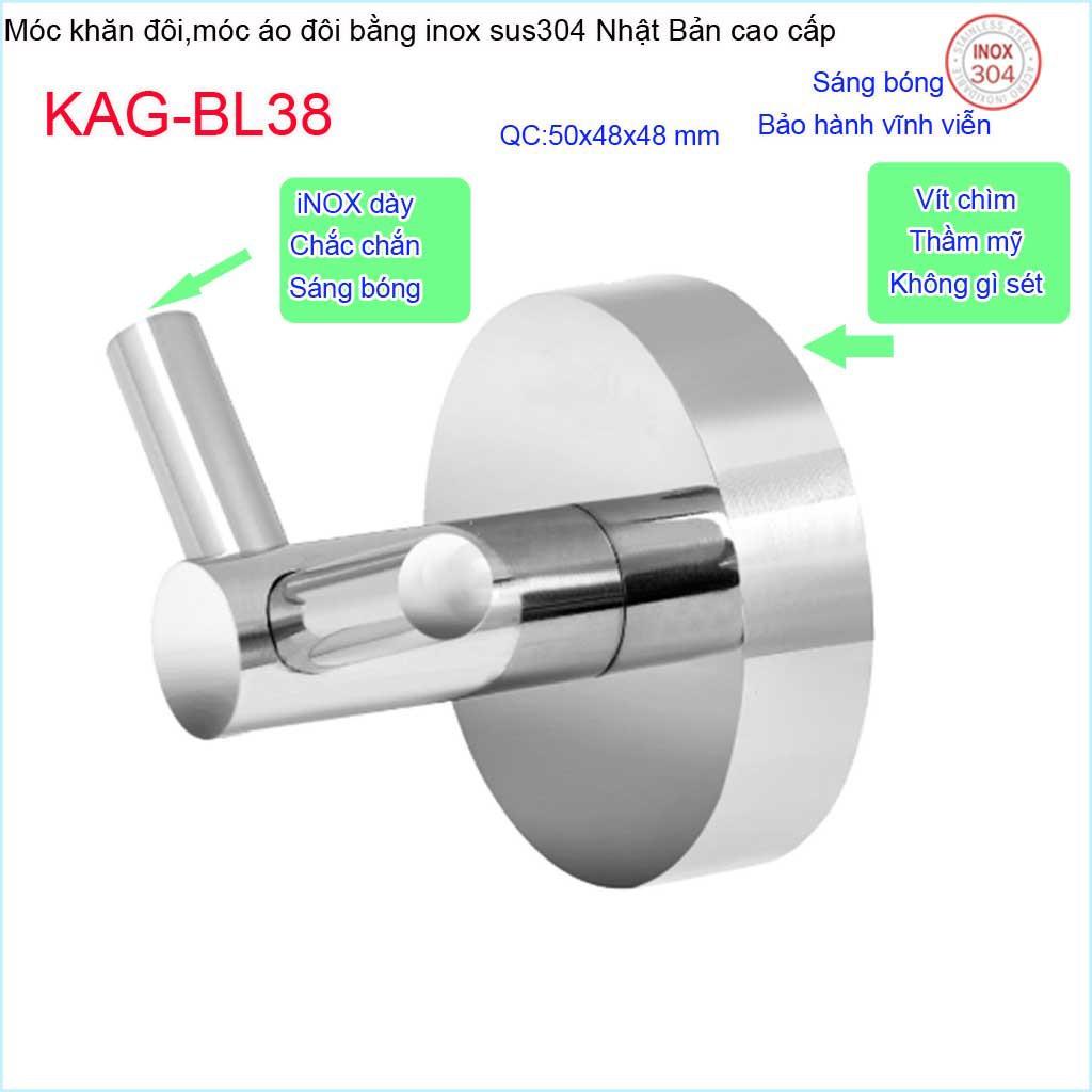 Móc khăn 2, Phụ kiện phòng tắm cao cấp Kace,móc áo đôi inox 304 Nhật Bản KAG-BL38