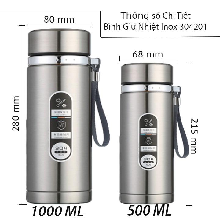 Bình Giữ Nhiệt Inox 304 1000ml Giữ Nhiệt Trên 15H Có Dây Treo và khay lọc