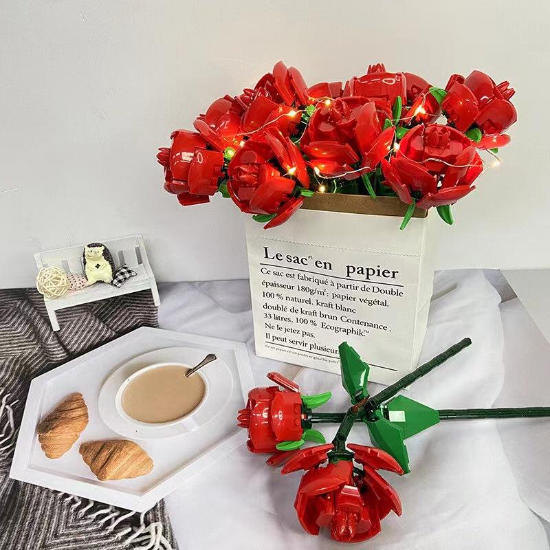 Đồ chơi bó hoa đa sắc Flower Bouque decor trang trí bộ xếp hình lắp ráp quà tặng bông hồng tình yêu