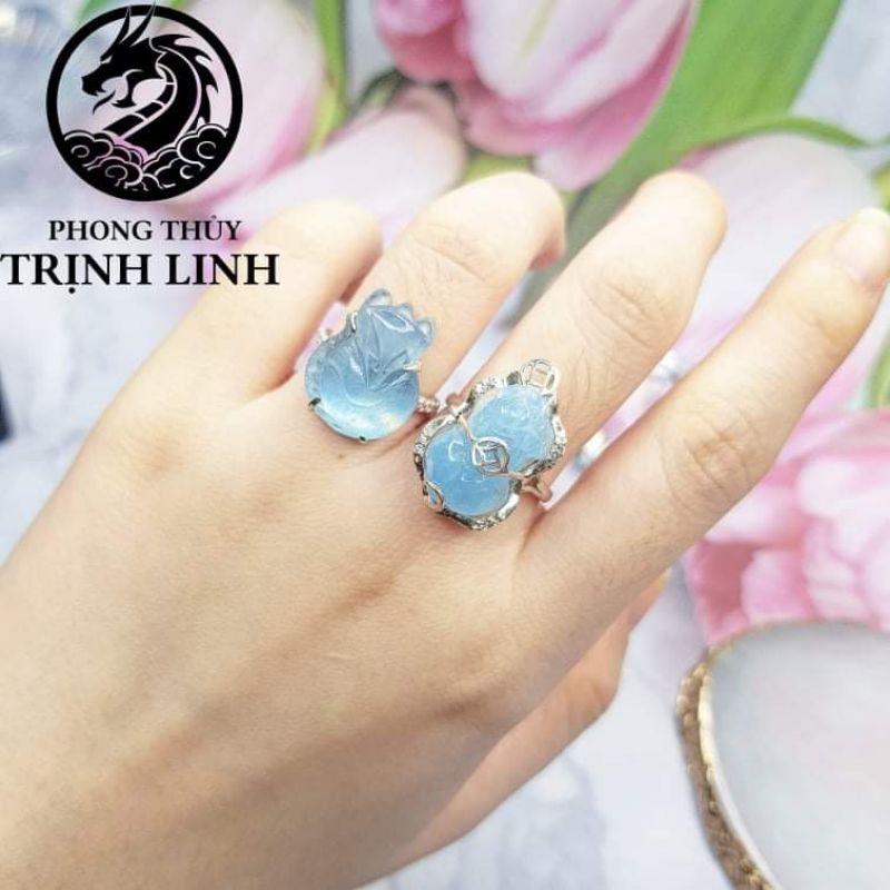 NHẪN BẠC HỒ LY - TỲ HƯU XANH DƯƠNG AQUAMARINE