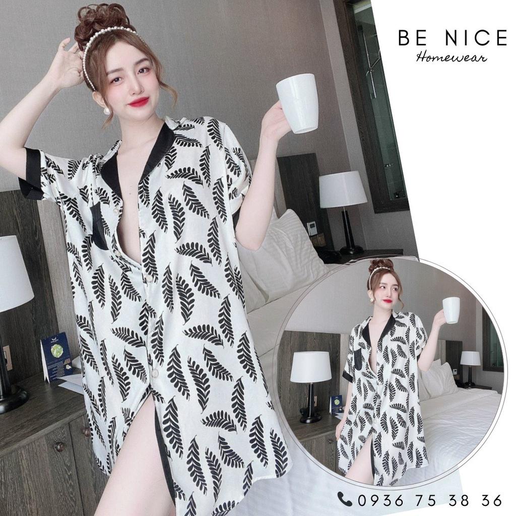 Váy lụa cổ bẻ với nhiều họa tiết xinh xắn cho nàng nhà Be Nice Homewear