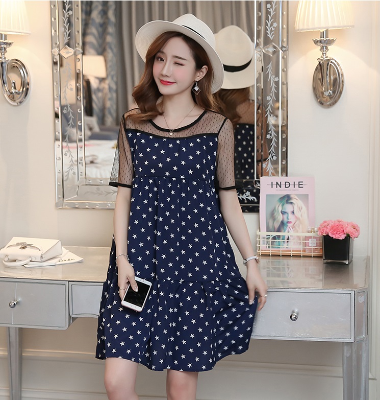 Vấy Đầm bầu nữ xếp từng Haint Boutique họa tiết phối ren xinh xắn DB10