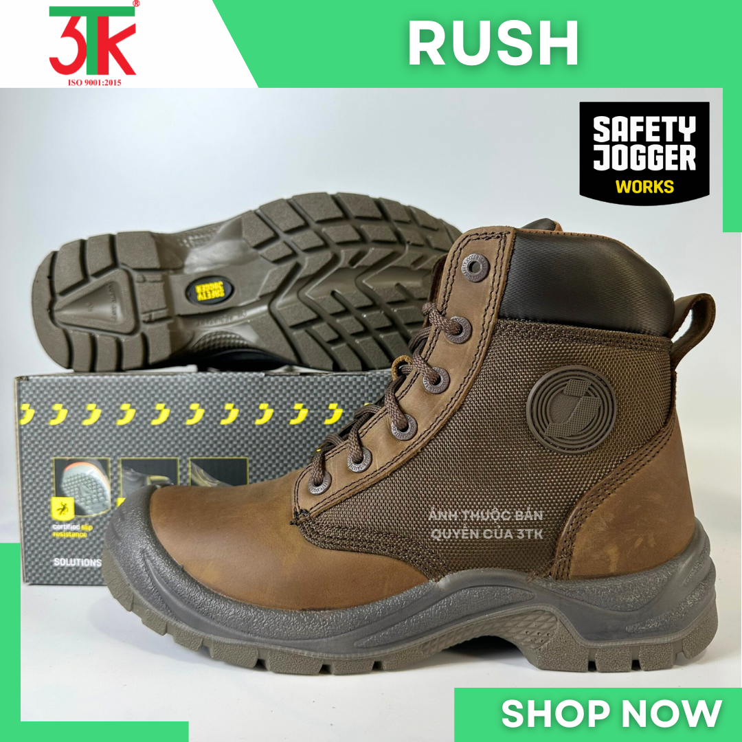 Giày Bảo hộ lao động Safety Jogger RUSH S3 Da Cao Cấp Chống đinh Chống Trơn Trượt, Chống va đập, Chống tĩnh điện sử dụng trong Công Trình Xây Dựng , Phân xưởng sản xuất