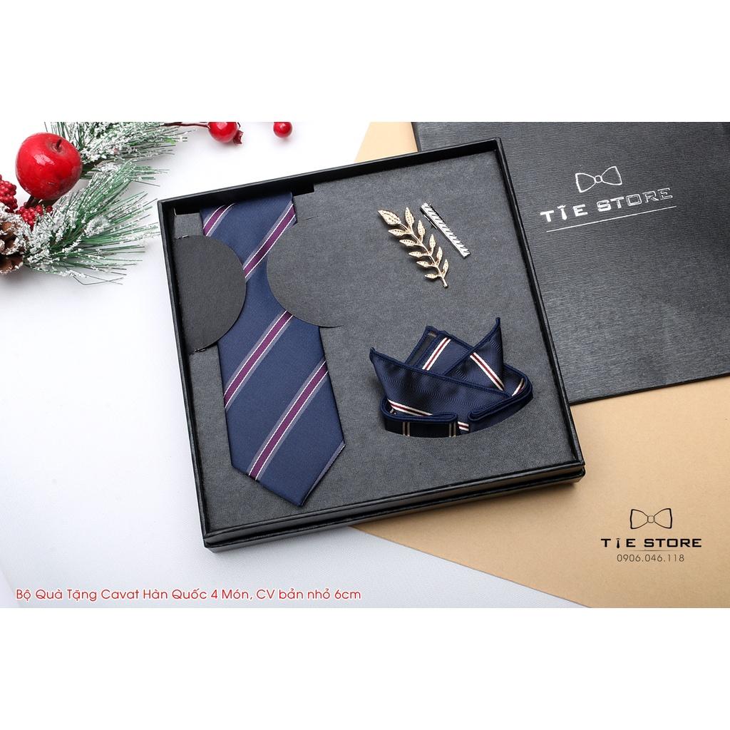 Cavat Bộ Cao Cấp Hàn Quốc 4 món Phụ Kiện - Full box kèm túi xách, xanh họa tiết
