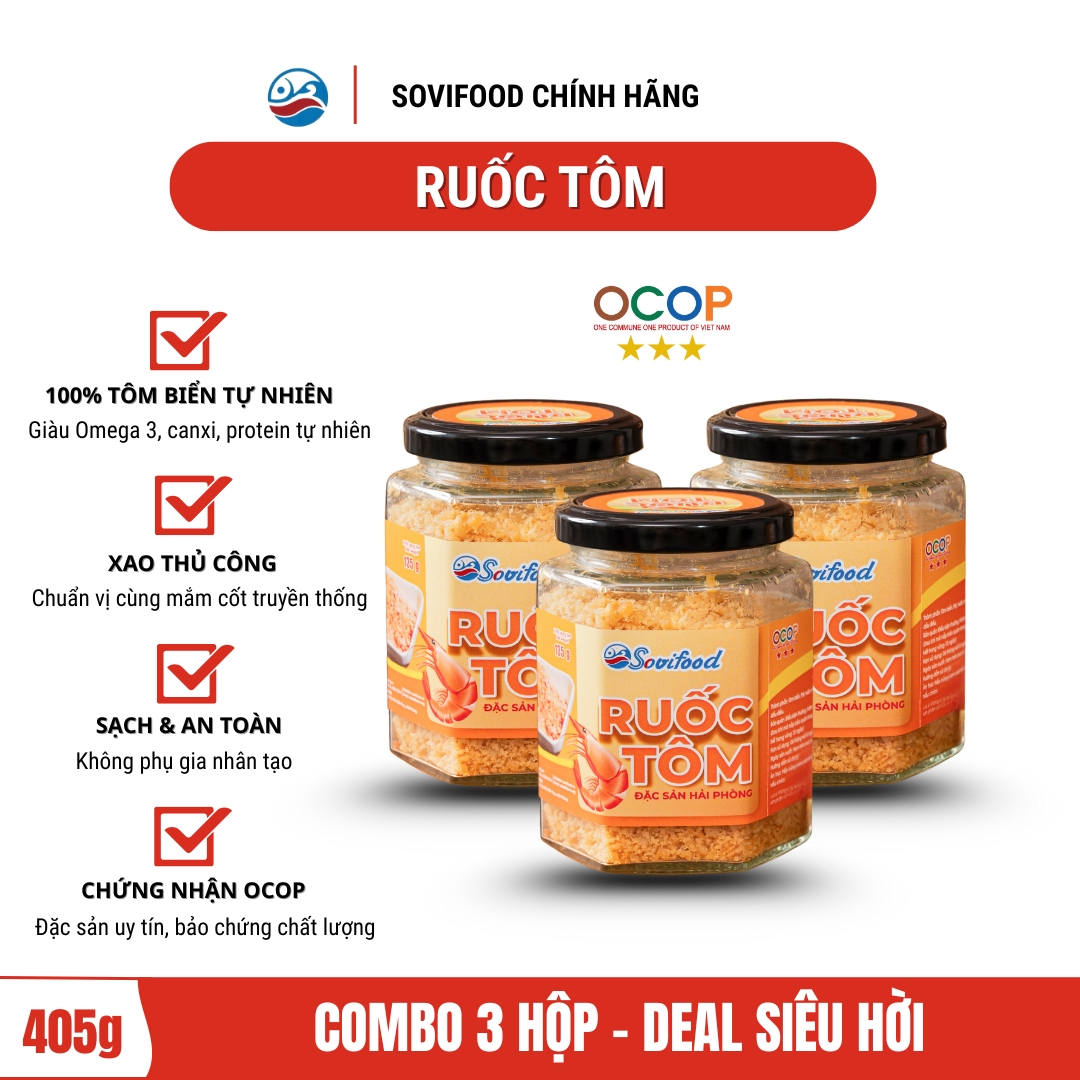 Combo 5 Lọ Ruốc Tôm Sovifood - Chà Bông Tôm Biển Tự Nhiên, Giàu Canxi, Omega 3, Không Phụ Gia Nhân Tạo - 200G