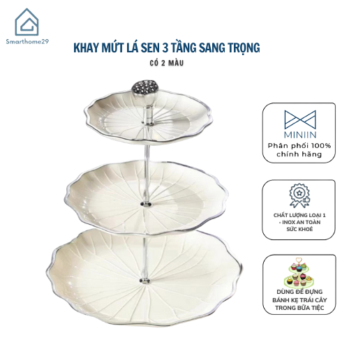 Khay Bánh Kẹo 3 Tầng Lá Sen - Khay Đựng Mứt Trái Cây Decor Tiệc, lễ Tết, Đĩa Khay Mứt 3 Tầng - HÀNG CHÍNH HÃNG MINIIN