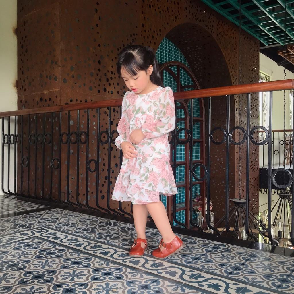 Váy hoa hồng tiểu thư voan nhẹ cho bé gái