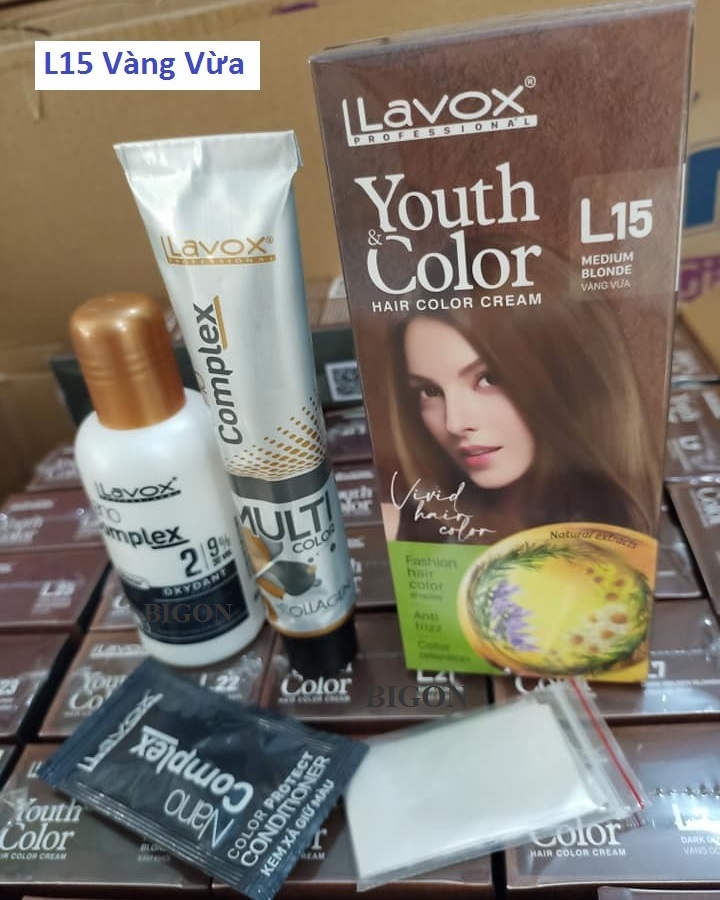 (Vàng Vừa) Kem Nhuộm Tóc Màu Thời Trang Lavox Youth&amp;Color L15 - Medium Blonde