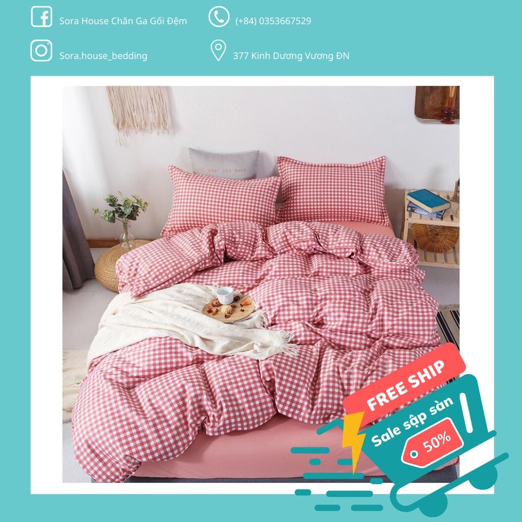 Bộ Chăn Ga Gối Cotton Poly Caro Đủ 4 Màu