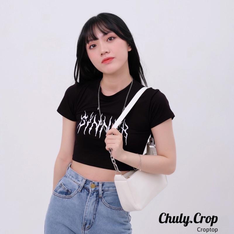 Áo croptop ôm in hình Sinner màu trắng đen dễ mặc dễ phối đồ kèm ảnh thật