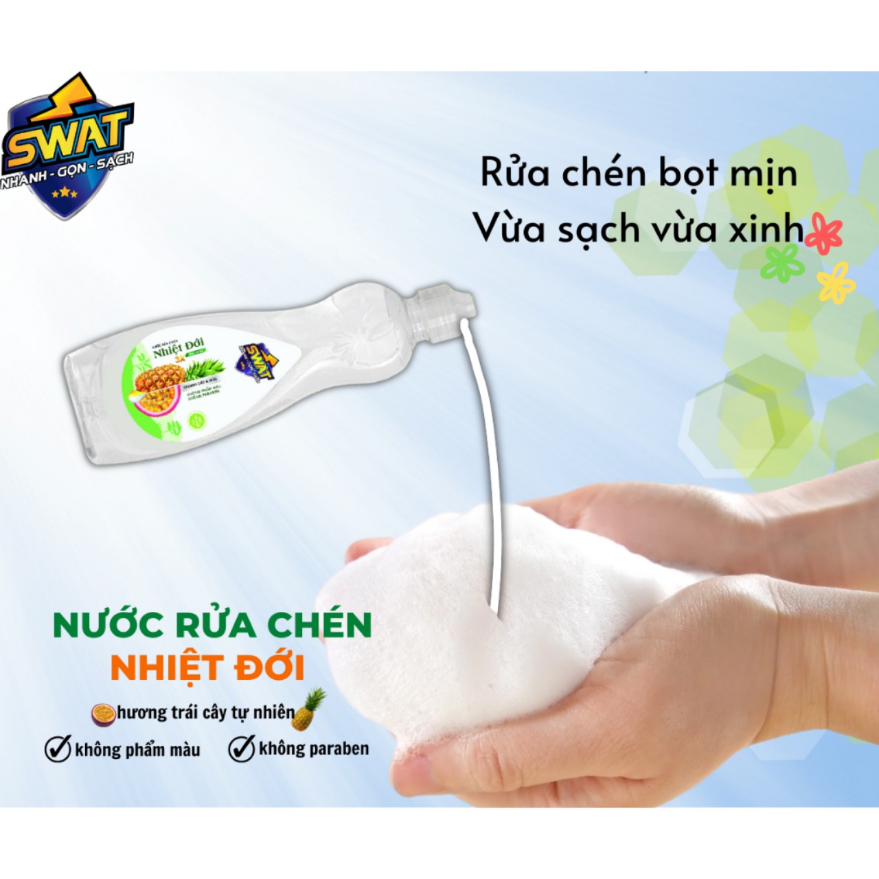 Nước Rửa Chén Swat Hương Nhiệt Đới Thiên nhiên An toàn sức khỏe Chai 750g Tiện Lợi