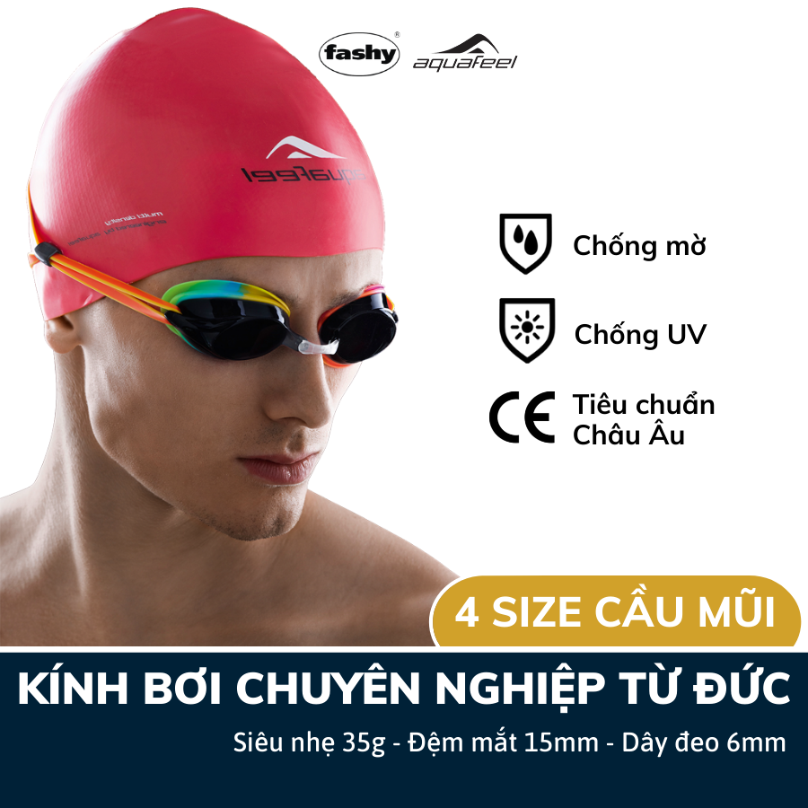 Kính bơi chuyên nghiệp nhập khẩu từ Đức Aquafeel, tiêu chuẩn Châu Âu dòng “Arrow” kiểu dáng thời trang, chống mờ, chống tia UV free size