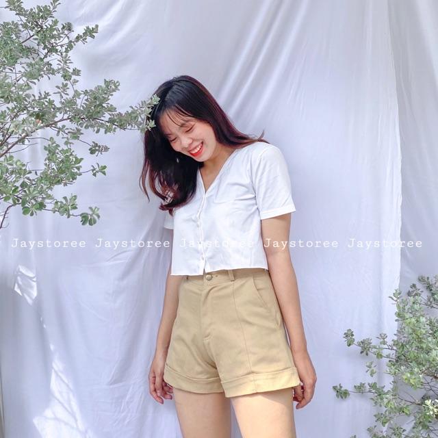 Quần short kaki nữ Mint/ Tan Jaystoree/Quần short lưng cao