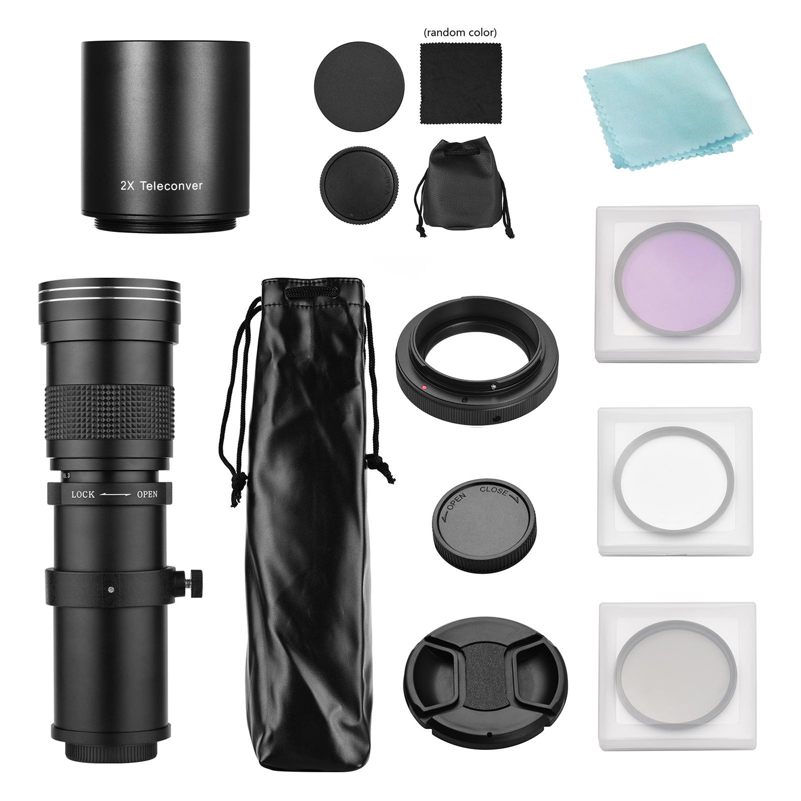 Camera MF Super Telephoto Zoom Lens F/8.3-16 420-800mm T Mount + UV/CPL/FLD Filters Set + T2-EOS Adapter Ring for Canon