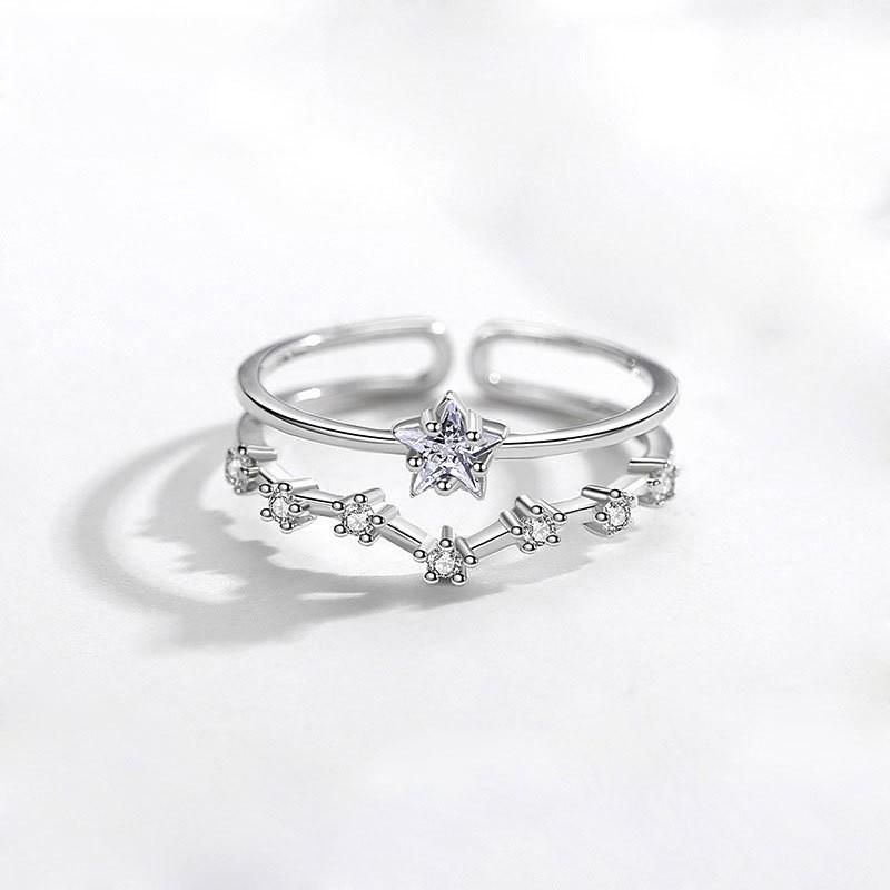Nhẫn Nữ Bạc Ý S925 Mạ Bạch Kim Cao Cấp Hình Sao Cá Tính Dành Cho Bạn Gái - NT Silver
