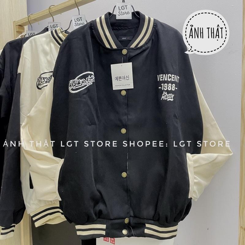 Áo khoác bomber da lộn form rộng unisex phong cách hàn quốc thêu chữ VENCEDE 1988