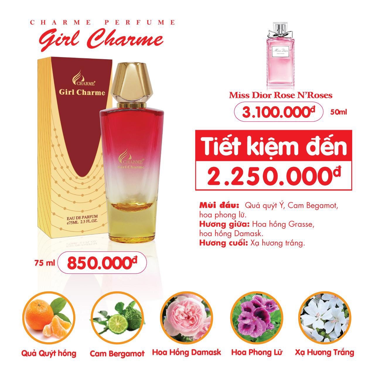 Nước hoa Girl Charme 75ml Chính Hãng, Phong Cách Gợi Cảm, Nữ Tính, Tinh Tế lưu hương lâu, tỏa hương xa